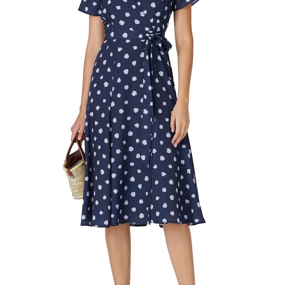Navy Blue Floral Wrap Dress